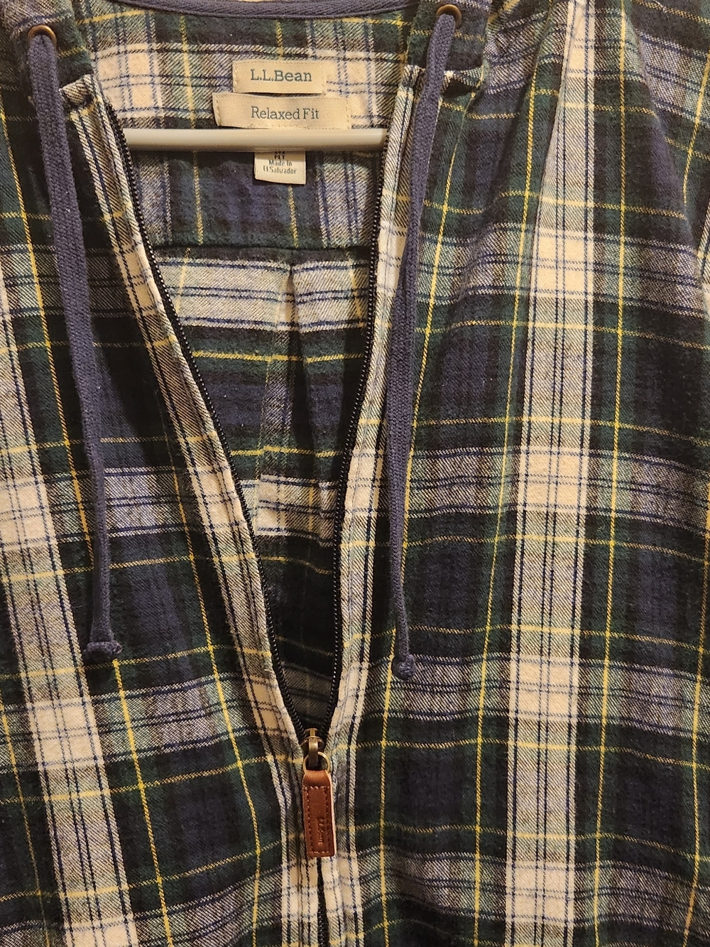 L.L.Bean Plaid Relaxed Fit Zip Hoodie - Navy, Green, Cream